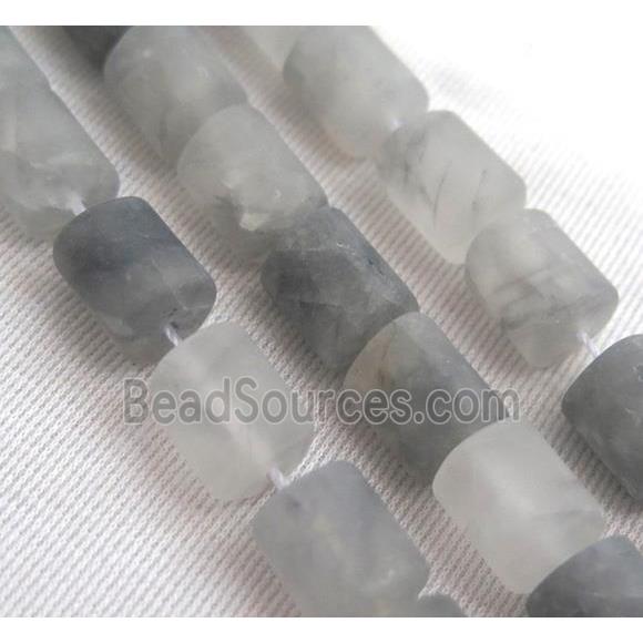 matte Gray Cloudy Quartz beads, 3faces tube