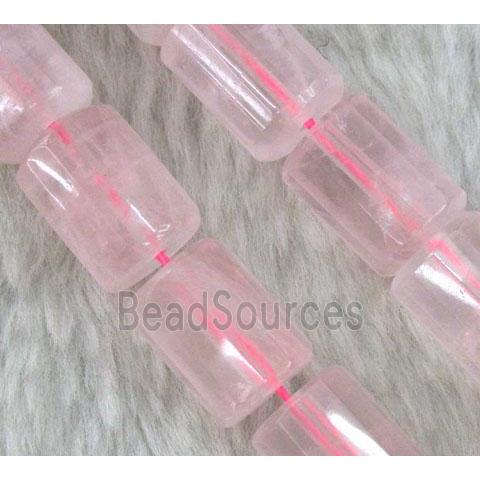 rose quartz beads, faceted tube