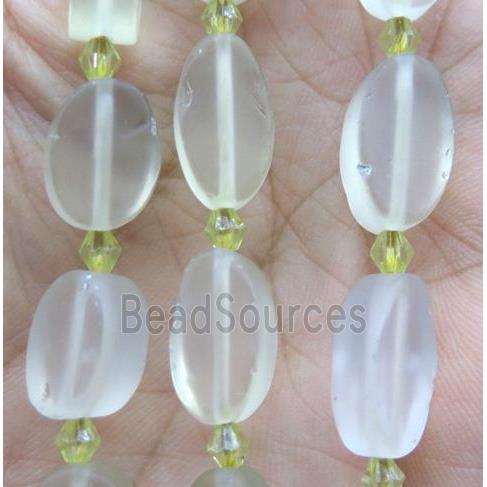 Lemon Quartz oval beads, matte