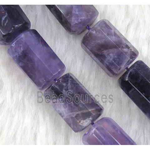 amethyst beads, purple, faceted tube