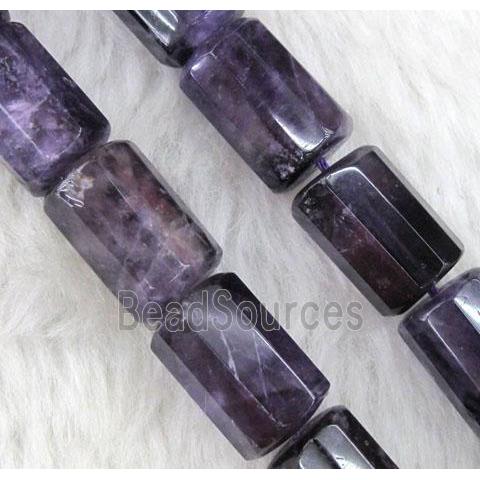 amethyst bead, deep-purple, faceted tube