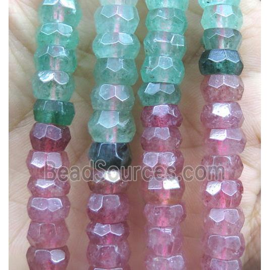 faceted Strawberry Quartz heishi beads, green and red