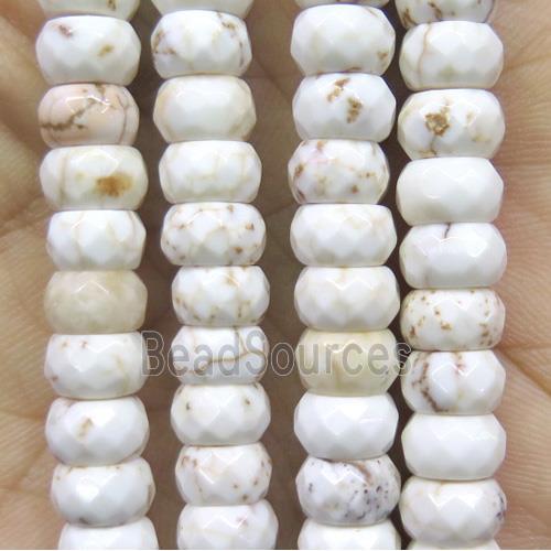 white turquoise beads, faceted rondelle