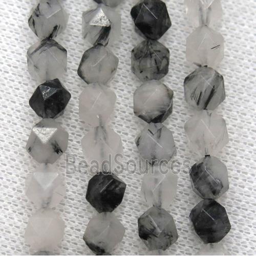 faceted round Black Rutilated Quartz beads ball