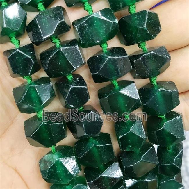 darkgreen jade nugget beads, faceted freeform, dye