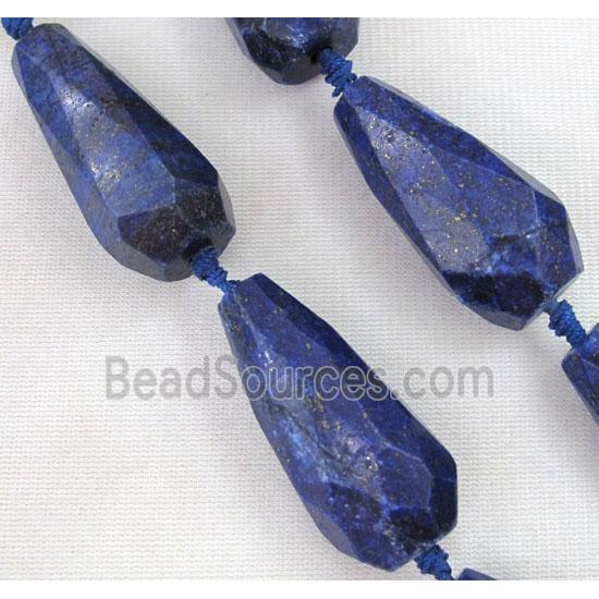 lapis lazuli beads, blue, faceted teardrop