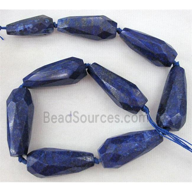 lapis lazuli beads, blue, faceted teardrop