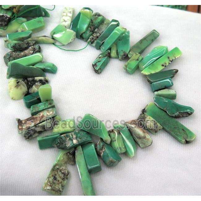 green grass agate collar beads, stick