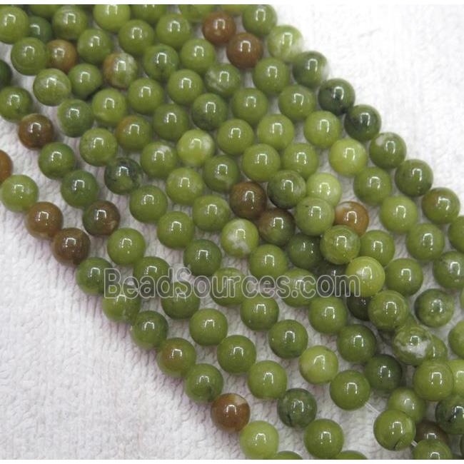 Green Chinese Nephrite Jade Beads Smooth Round