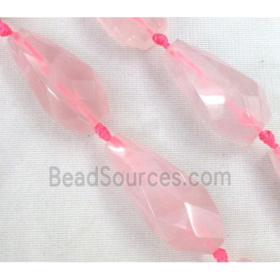 rose quartz bead, pink, faceted teardrop