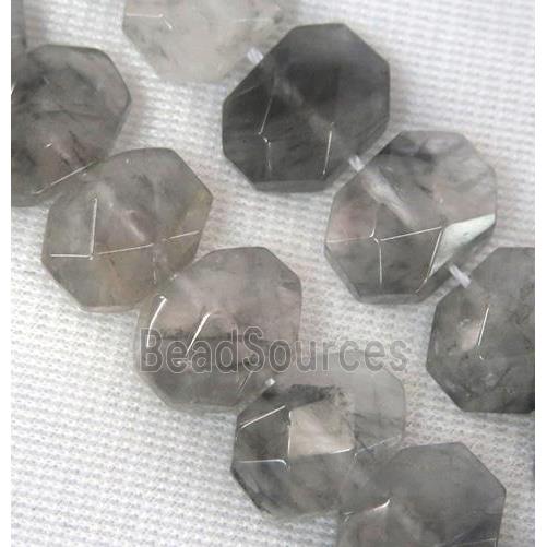 gray Cloudy Quartz Beads, faceted oval