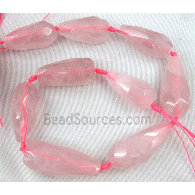 rose quartz bead, pink, faceted teardrop