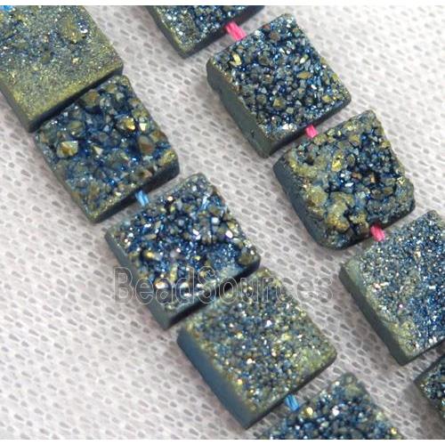 green druzy Quartz bead, square