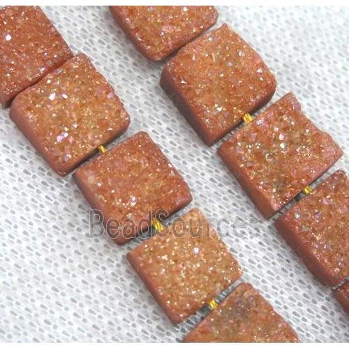 gold champagne druzy Quartz bead, square