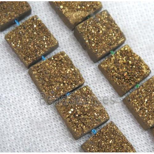 gold druzy Quartz bead, square