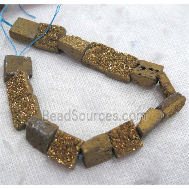 gold druzy Quartz bead, square