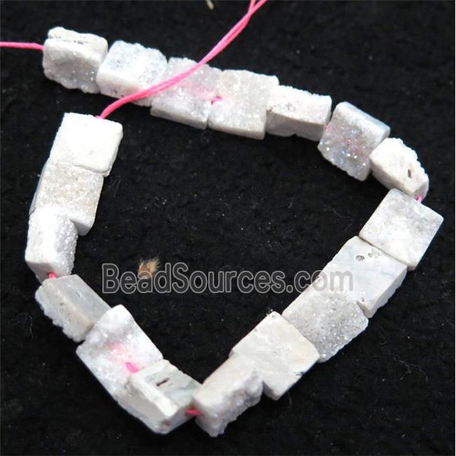 white druzy Quartz beads, square