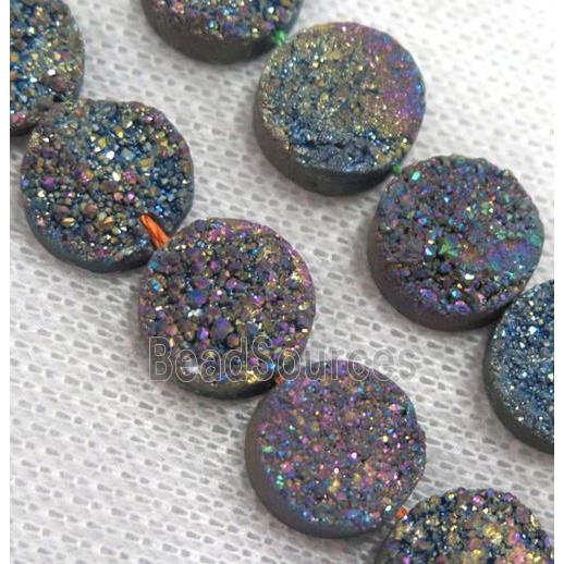 rainbow druzy Quartz bead, flat round