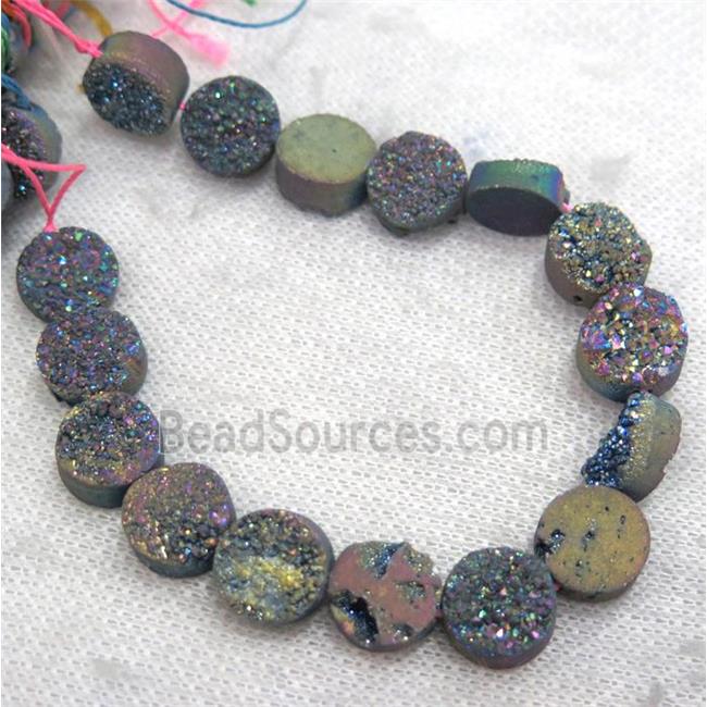 rainbow druzy Quartz bead, flat round