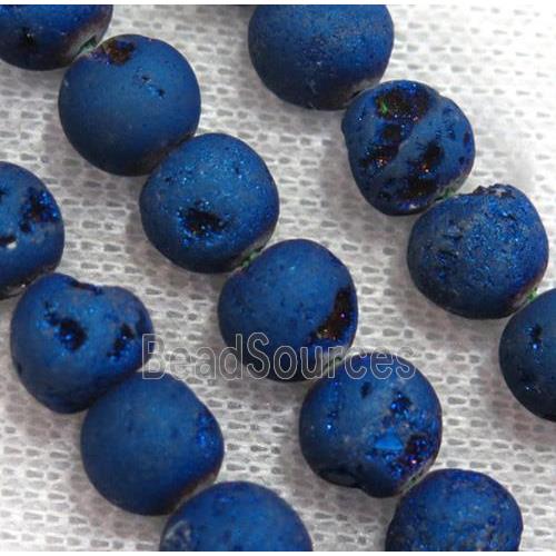 round matte agate druzy beads, blue