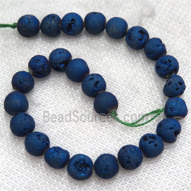 round matte agate druzy beads, blue