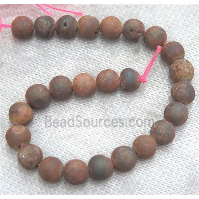 round matte agate druzy beads, gold champagne