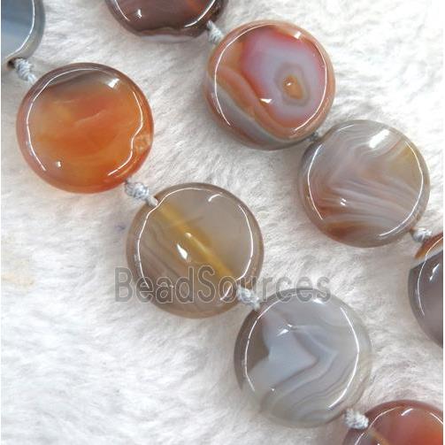 botswana agate beads, flat round, brown dye