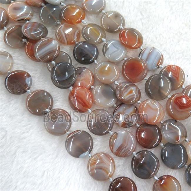 botswana agate beads, flat round, brown dye