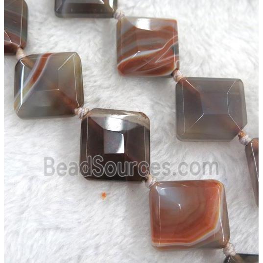 brown botswana agate bead, faceted square, dye