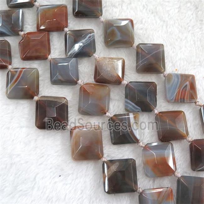 brown botswana agate bead, faceted square, dye