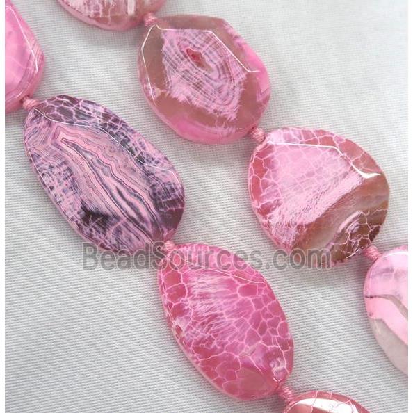 dragon veins Agate Beads, faceted freeform, pink treated