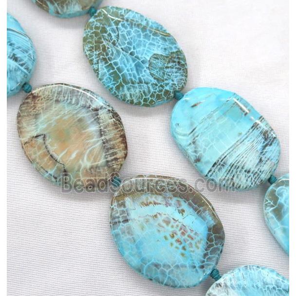 dragon veins Agate Beads, faceted freeform, blue treated