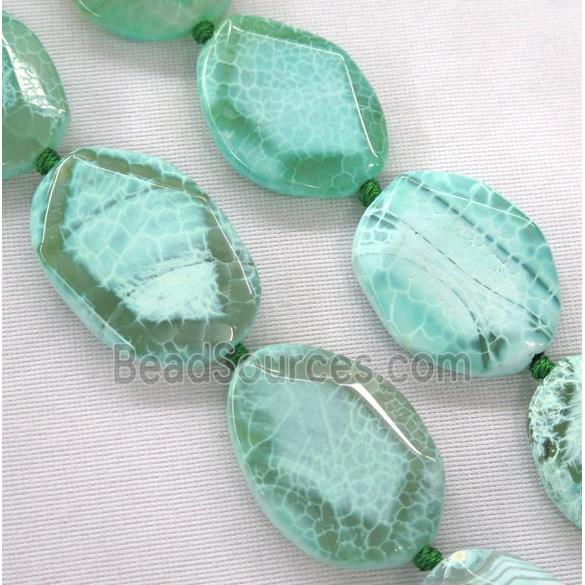 dragon veins Agate Beads, faceted freeform, green treated