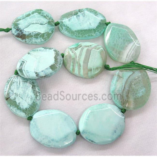 dragon veins Agate Beads, faceted freeform, green treated