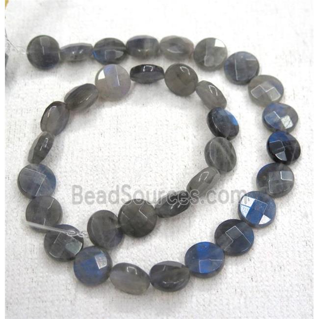 Labradorite beads, Grade AA, faceted flat-round