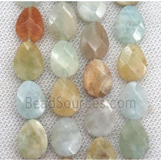 faceted Aquamarine teardrop beads, mix color, Grade AB