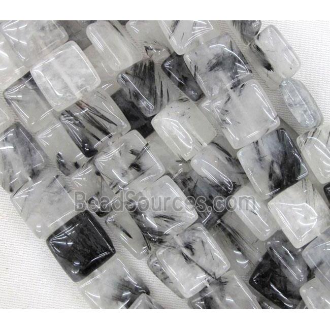 black rutilated quartz bead, square