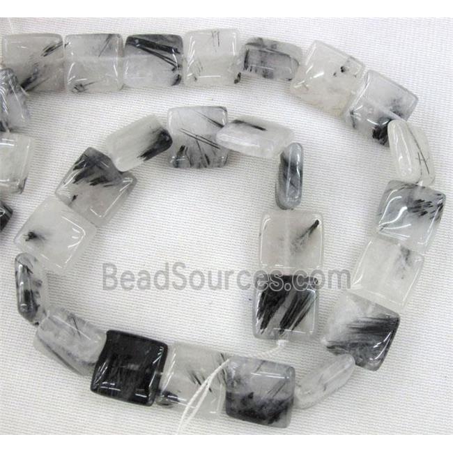 black rutilated quartz bead, square