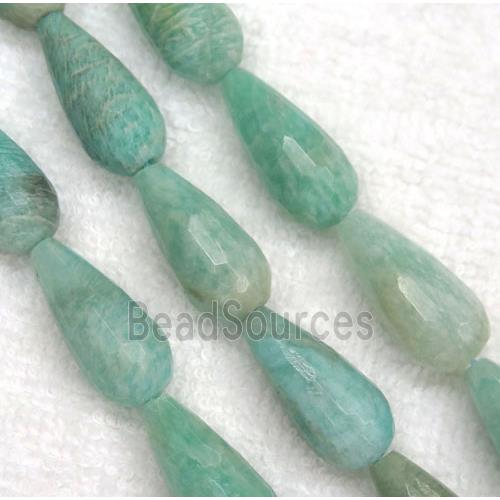 green Amazonite beads, faceted teardrop