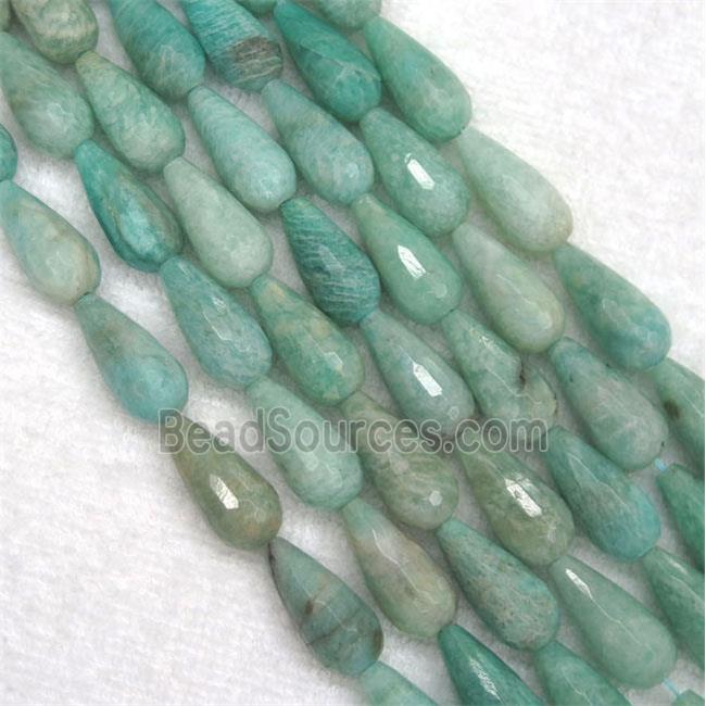 green Amazonite beads, faceted teardrop