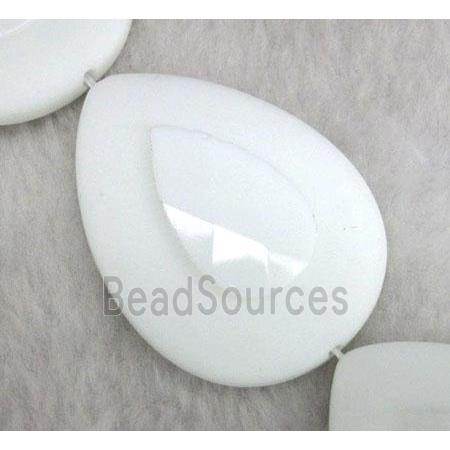 white porcelain beads, flat-teardrop, faceted