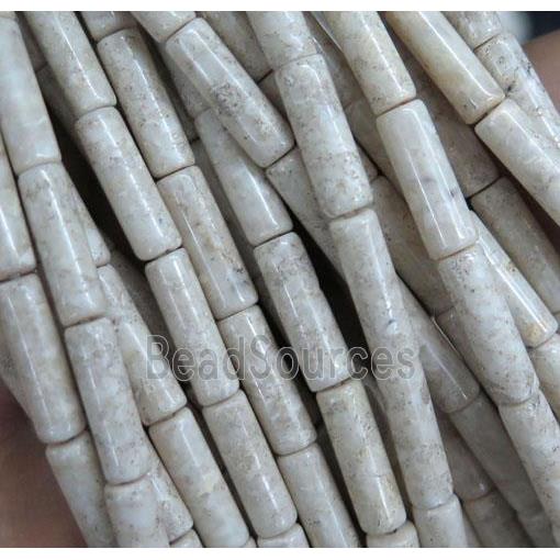 white Chinese River Jasper beads, tube, Grade B