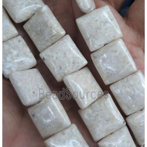 white Chinese River Jasper beads, square, Grade B