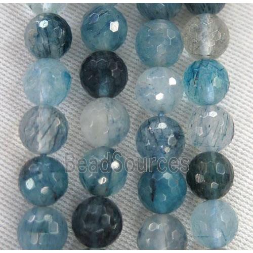 natural blue Rutilated Quartz beads, faceted round