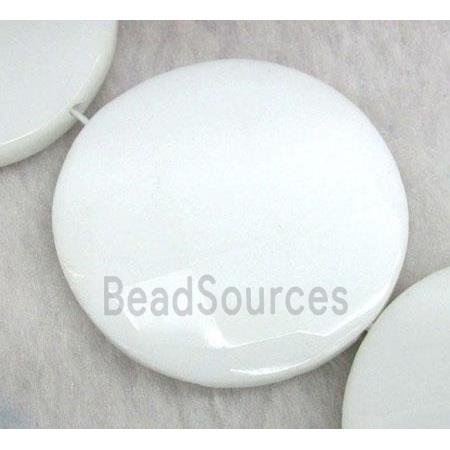 white porcelain bead, faceted flat-round