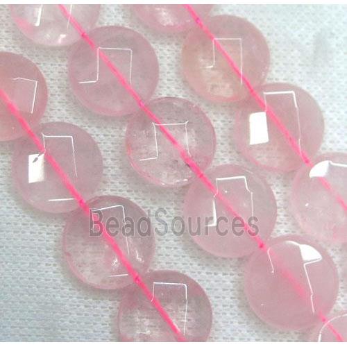 Rose Quartz beads, faceted coin, pink