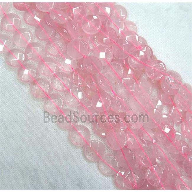 Rose Quartz beads, faceted coin, pink