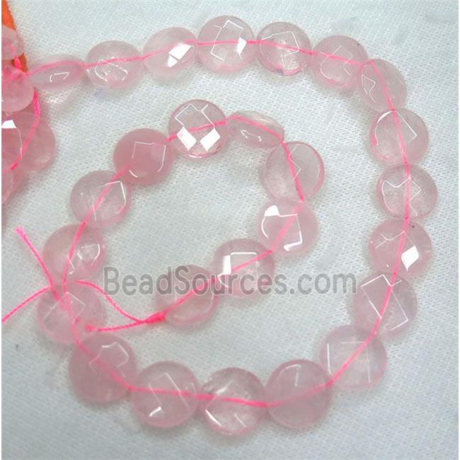 Rose Quartz beads, faceted coin, pink