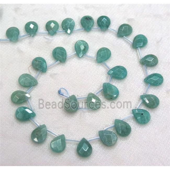 green Russian Amazonite beads, faceted teardrop, top drilled