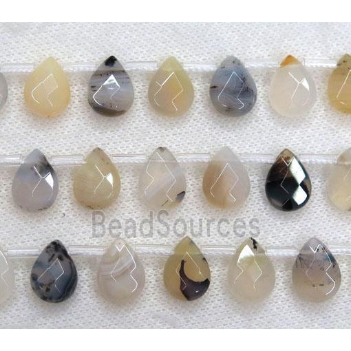 Chinese Heihua montana Agate beads, faceted teardrop, top drilled